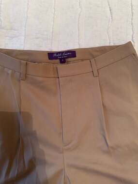 Ralph Lauren Purple Label Made in Italy Tan Pleated 100% Wool Silk Dress Pants